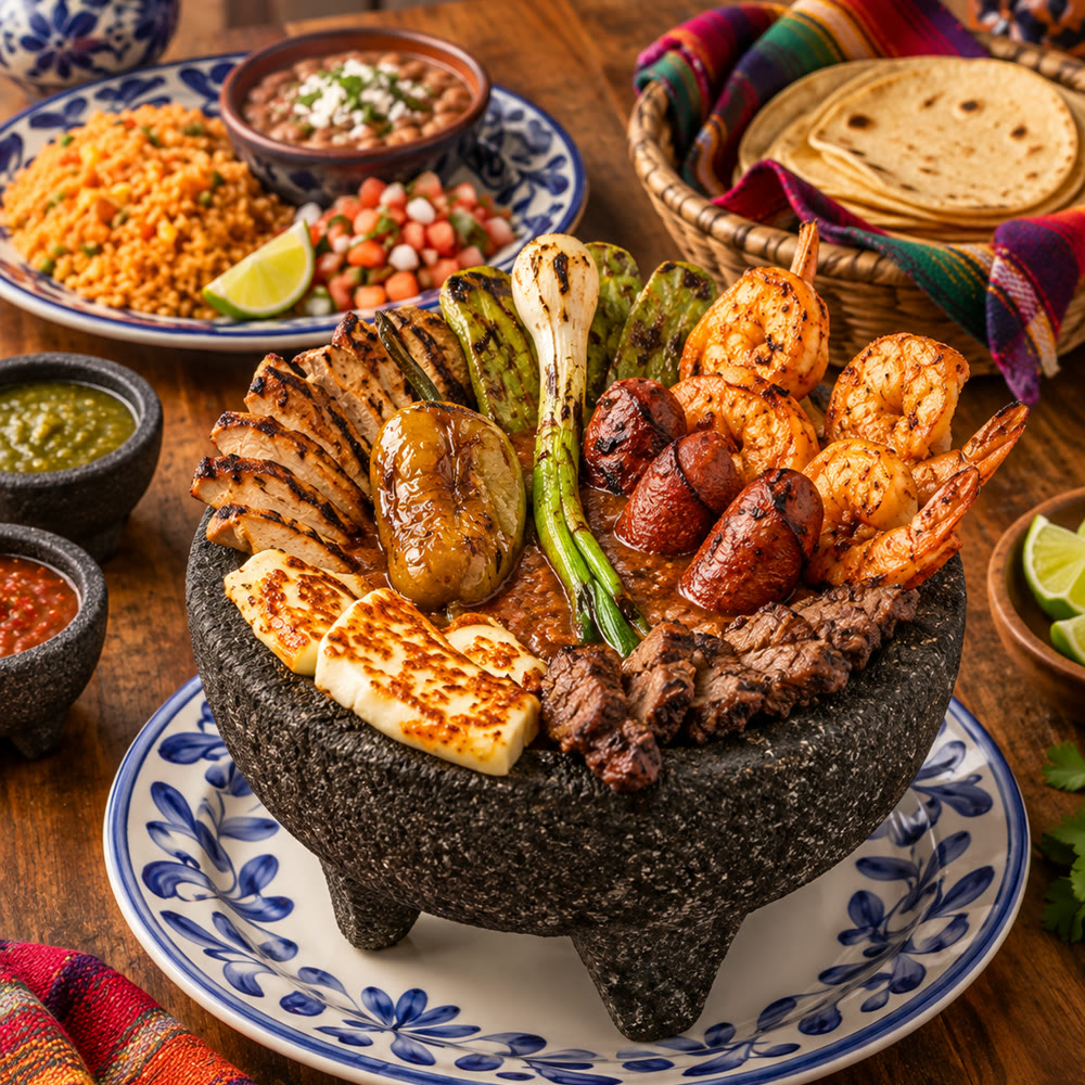 Mixed molcajete with grilled ingredients